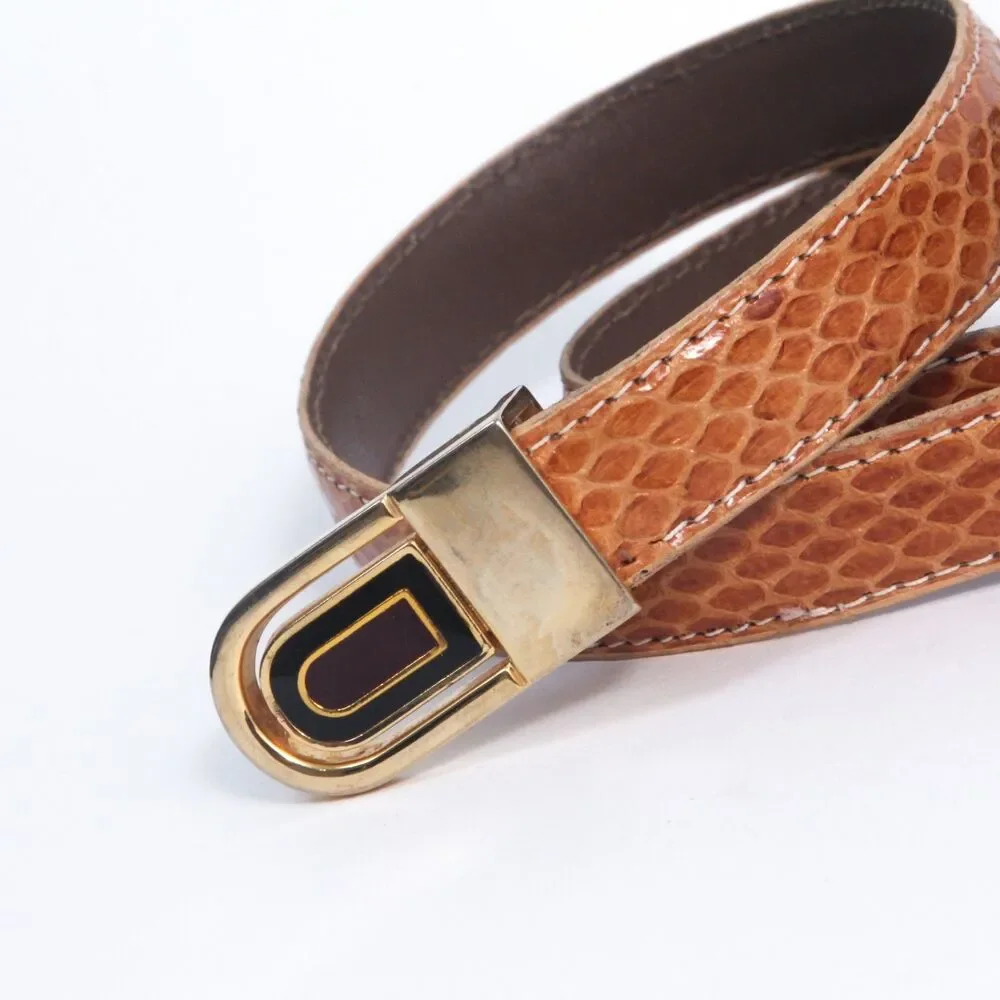 Genuine Snakeskin Exotic Belt Womens Size M/L Skinny Brown Gold Buckle Unbranded